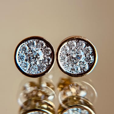 Vintage 10K Yellow Gold Bezel Pave Diamond Stud Earrings ~.50 tcw 