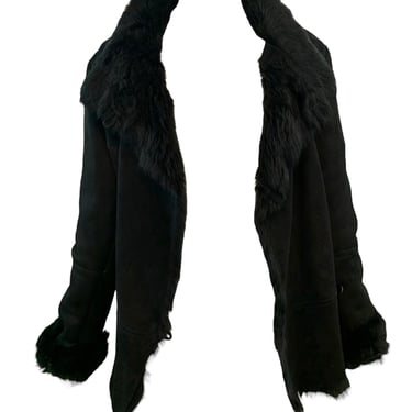 Versace Versus 2000s Black Suede Oversized Jacket with Fur Lining