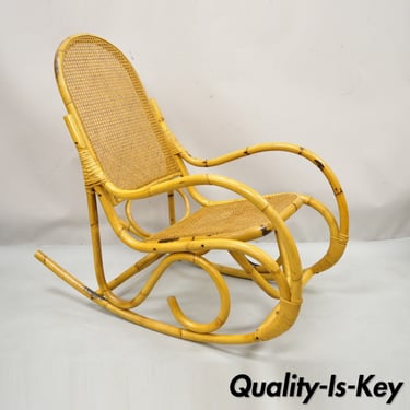 Vintage Thonet Bentwood and Rattan Cane Rocker Rocking Chair by Cerda