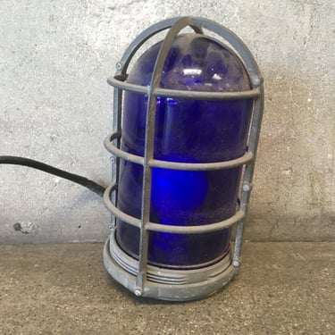 Industrial Cage Lamp with Blue Glass