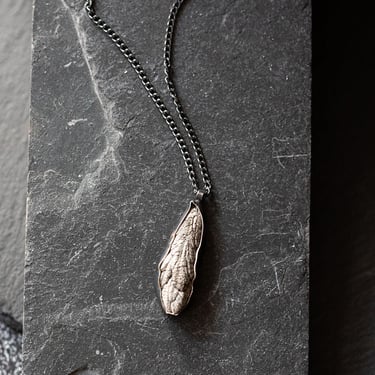 Oxidized Sterling Silver Bezeled Fossilized Magnesium Pendant Necklace