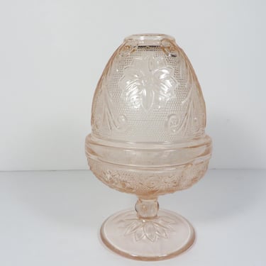 Vintage Tiara Indiana Sandwich Peach Pink Glass Fairy Lamp Tea Light 