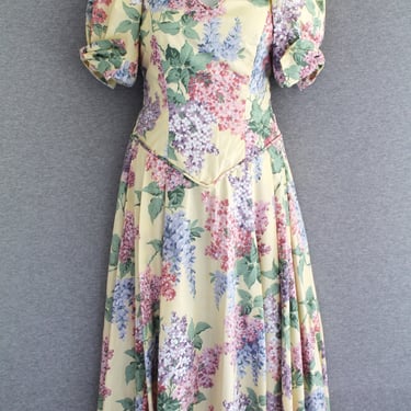 1980s - Cottagecore - Cotton - Floral Print - Tea Dress - Zimmerman Style - Estimated size 4/6 