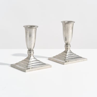 Vintage Art Deco Just Andersen Candle Holders // Pair of 1930s Danish Stepped Candleholders // Set of 2 