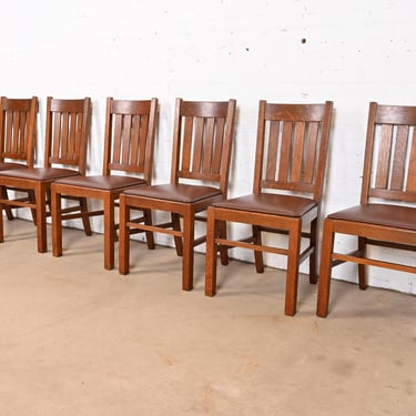 Stickley Brothers Style Antique Mission Oak Arts & Crafts Dining Chairs, Set of Six