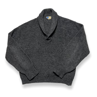 Vintage 1950s PILGRIM Lambswool & Orlon Shawl Collar Sweater ~ L ~ Gray Knit Pullover 