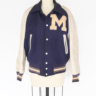 1950s Letterman Jacket Wool Leather Varsity Coat M 