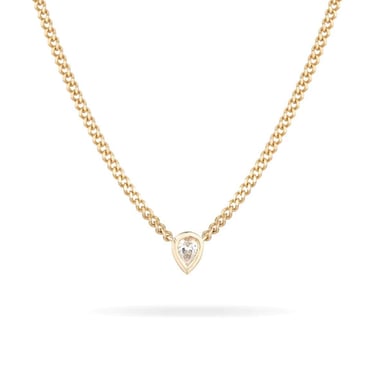 Pear Bezel Set Lab Grown Diamond Necklace - 14K Yellow Gold