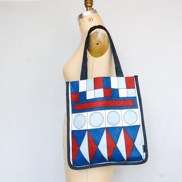 Vintage Fabric Bag Geometric Pattern Everyday Shopping Tote Bag Carryall Book Bag Shopper Bag Eco-Friendly Gift for Birthday | Ellemichelle 