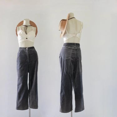 graphite velvet trousers - 30 - vintage 90s y2k dark gray womens high waist waisted fall pants cropped 