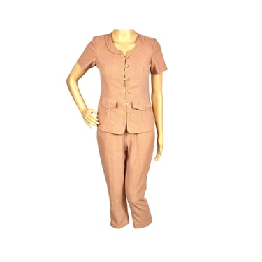 Vintage Blush Pink Women's Two Piece Pant Suit, Handmade Women's Clothing Suit Fits like a Small 