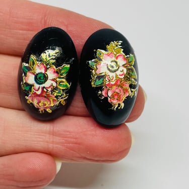 Black Painted Floral Studs