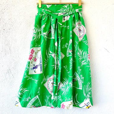 Vintage 1950s Hawaiian Roller Skating Wrap Skirt 50s Hawaii Rollerdome Green Half Apron 