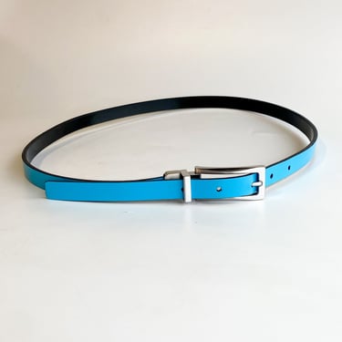 Aqua Blue Leather Skinny Belt, sz. Large