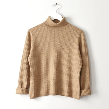 vintage merino, silk & cashmere sweater, soft beige turtleneck 