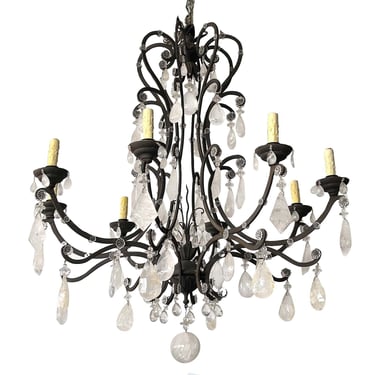 Large Venetian Rock Crystal &amp; Wrought Iron Chandelier, Italy, c. 1950's