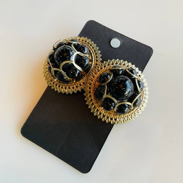 Bulbous Black and Gold MCM Earrings