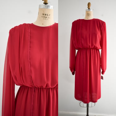 1970s/80s NOS Cranberry Chiffon Midi Dress 