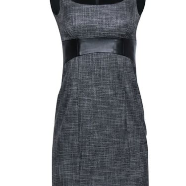 Nanette Lepore - Sleeveless Charcoal Grey Sheath Midi Dress w/ Leather Waist Sz 0