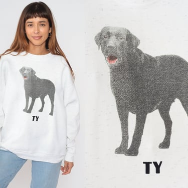 Black Lab Dog Sweatshirt 90s Labrador Retriever Sweater Ty Graphic Shirt Animal Dog Breed Screen Print White Vintage 1990s Extra Large xl 