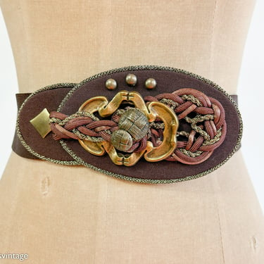 1980s Brown Stretch Belt | 80s Brown Wide Belt | Brown Decorative belt 