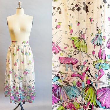 Ballerina Print Skirt / 1950s Novelty Print Skirt / 1950s Skirt / Size Medium 