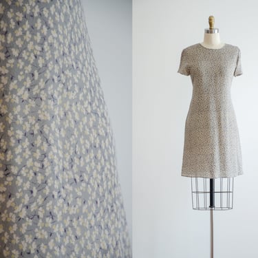 silk mini dress | 90s y2k vintage gray greige floral minimalist sheer silk chiffon dress 