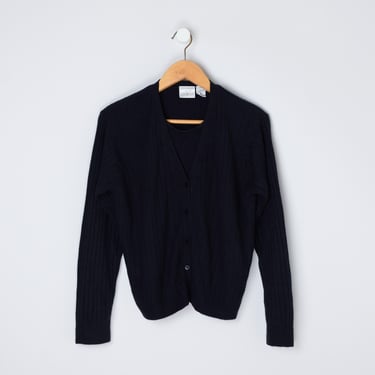 Vintage 90s Black Cardigan & Shell Top - sweater, pullover, basics, bar knit - Women's L 