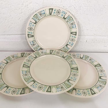 Vintage Mid Century Atomic Taylorstone Cathay Small Plates Set of 4 Salad Bread Dessert Aqua Blue Atomic Sage Green MCM Mad Men 1960s 60s 