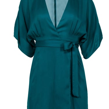 Reformation - Teal Crepe Wrap Mini Dress w/ Wide Sleeves Sz XS