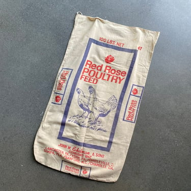 Vintage Red Rose Feed Sack / Poultry Feed Sack / Pennsylvania Feed Sack / Vintage 100 LB Feed Sack Bag 