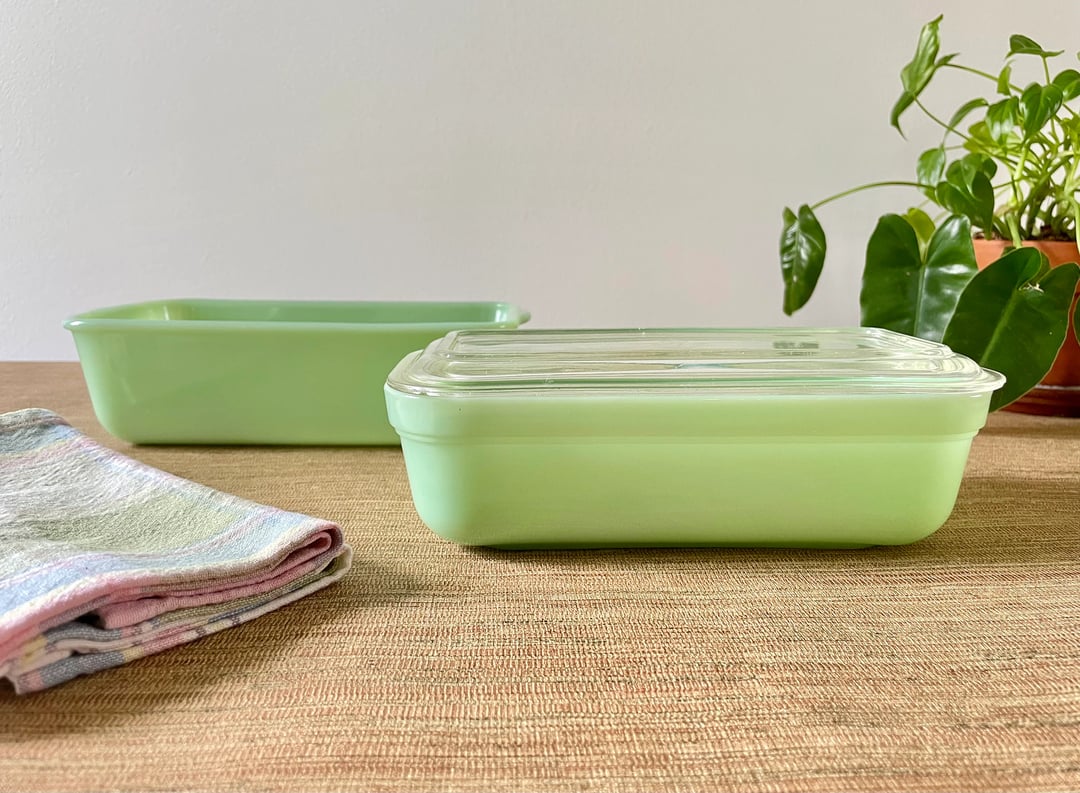 Vintage Jadeite Fire King Refrigerator Dish Jadeite Oven Ware