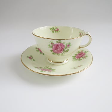 Vintage Petite Rose Tea Cup and Saucer Set, English Bone China by Sutherland 