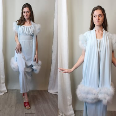 1960s MARABOU pegnoir set nightgown ROBE medium | new spring 