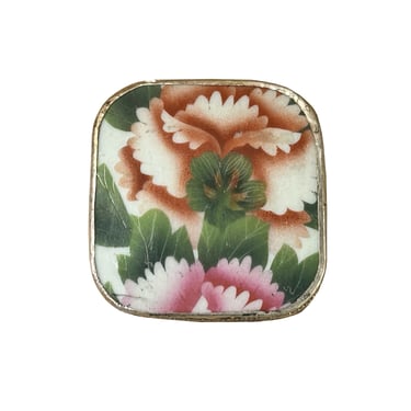 3.5" Chinese Old White Base Pink Flower Graphic Porcelain Art Pewter Box ws3952E 