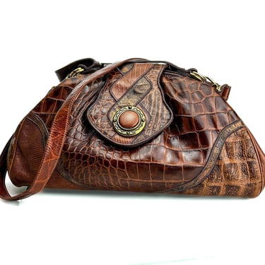 Vintage Leather Purse | Crocodile Embossed Brown Leather | Sharif Purse | Perfect Gift for Her 