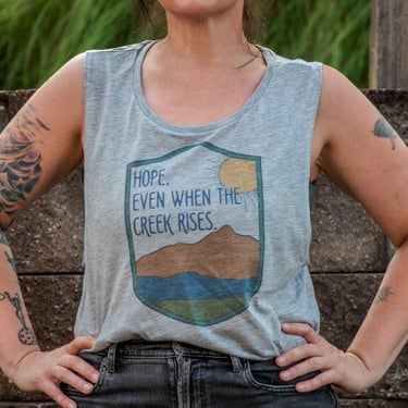 Made In Usa | Printed Muscle Tank | Heather Grey | Hope, Even when the Creek Rises 