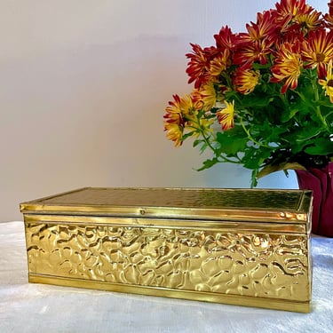 Vintage Long Brass Clad, Lidded Rectangle Box, 12x5x4 - Hinged, Alligator Texture, Coffee Table Box, Remote Control Holder, made in England 