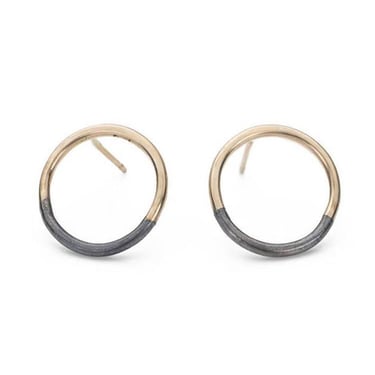 Colleen Mauer Designs | Circle Post Earrings in Gold + Oxidized Silver