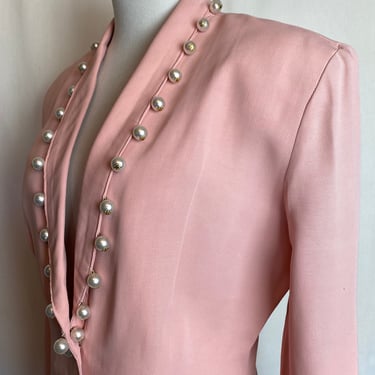 80’s epic Pink pearly bobble blazer pretty in pink vibes 1980s bubble gum pink shawl collar tuxedo women’s jacket size Medium 