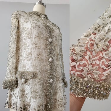 1960s Beaded Jacket with Sheer Sleeves by Ragalia Imports 60s Cocktail Wear 60's Women's Vintage Size Small 