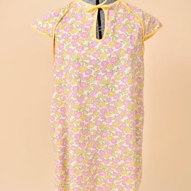 Pink and Yellow Floral Cotton Mini Dress, M/L