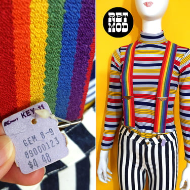 DEADSTOCK Super Cute Vintage 70s 80s Rainbow Suspenders 