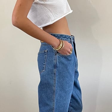 90s high waisted jeans / vintage cotton denim designer high waisted faded tapered jeans | 29 x 30 