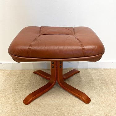 mid century cognac brown leather bentwood ottoman foot stool scandinavian 