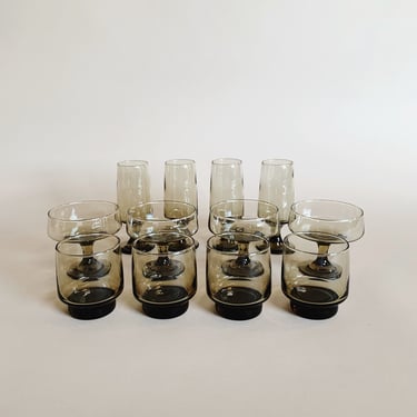 SMOKEY BROWN GLASSWARE // Three Styles Available: Flutes, Coupes, Rocks Glass. Sets Sold Separately. 