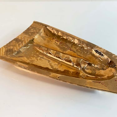 Vintage Gold Ashtray Drip Glaze Ring Dish Trinket Atomic Gilded MCM Mid-Century 22KT 1960s 