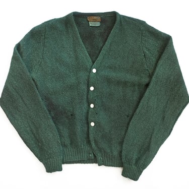 vintage cardigan / mohair cardigan / 1960s green mohair blend thrashed grunge fuzzy cardigan Small 