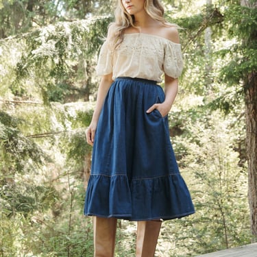 70's Sasson Denim Skirt / Indigo High Waisted Western Skirt 