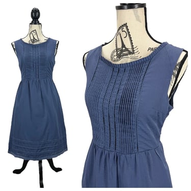 Moulinette Soeurs Anthropology Blue Pintuck Dotted Sleeveless Dress Size 8